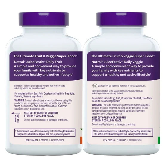 Natrol JuiceFestiv Daily Fruit and Veggie, 240 Capsules – EXP 9/30/27