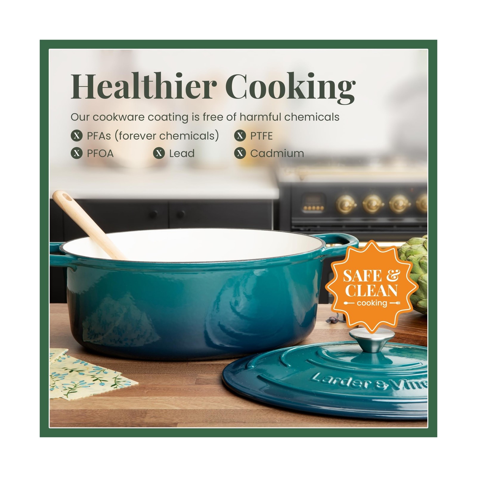 Larder & Vine Enameled Cast Iron 8 qt Dutch Oven Pot with Lid | Bread Baking …