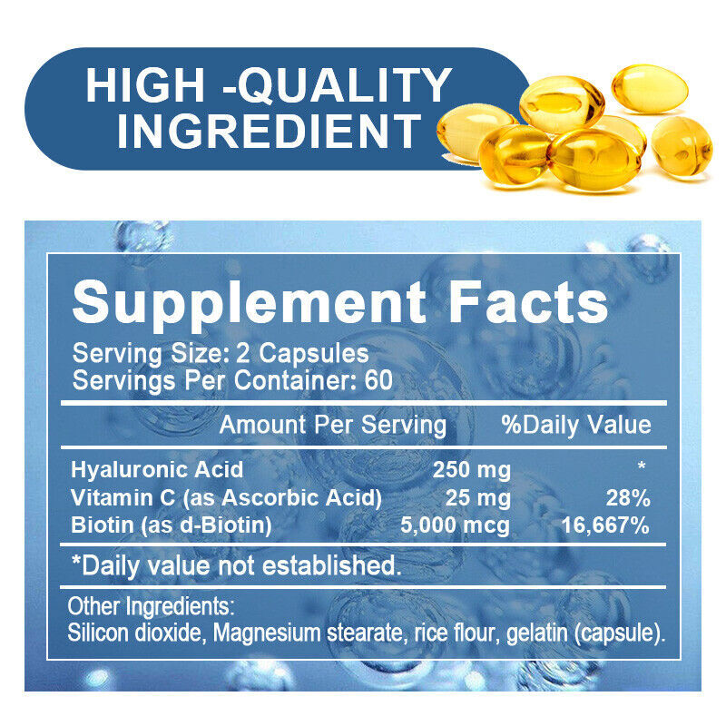 Hyaluronic Acid 100mg Capsules – Joint Health & Wrinkle Reduction Support, 120ct