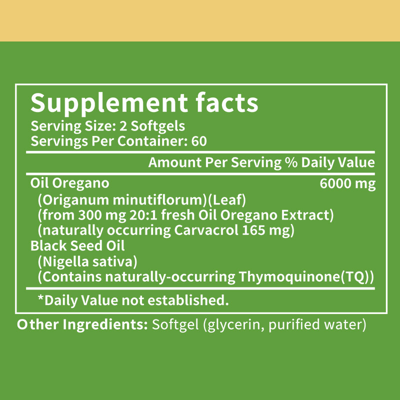 120 Softgels 2 in 1 Black Seed Oil and Oil of Oregano,HEALTHY DIGESTION SYSTEM