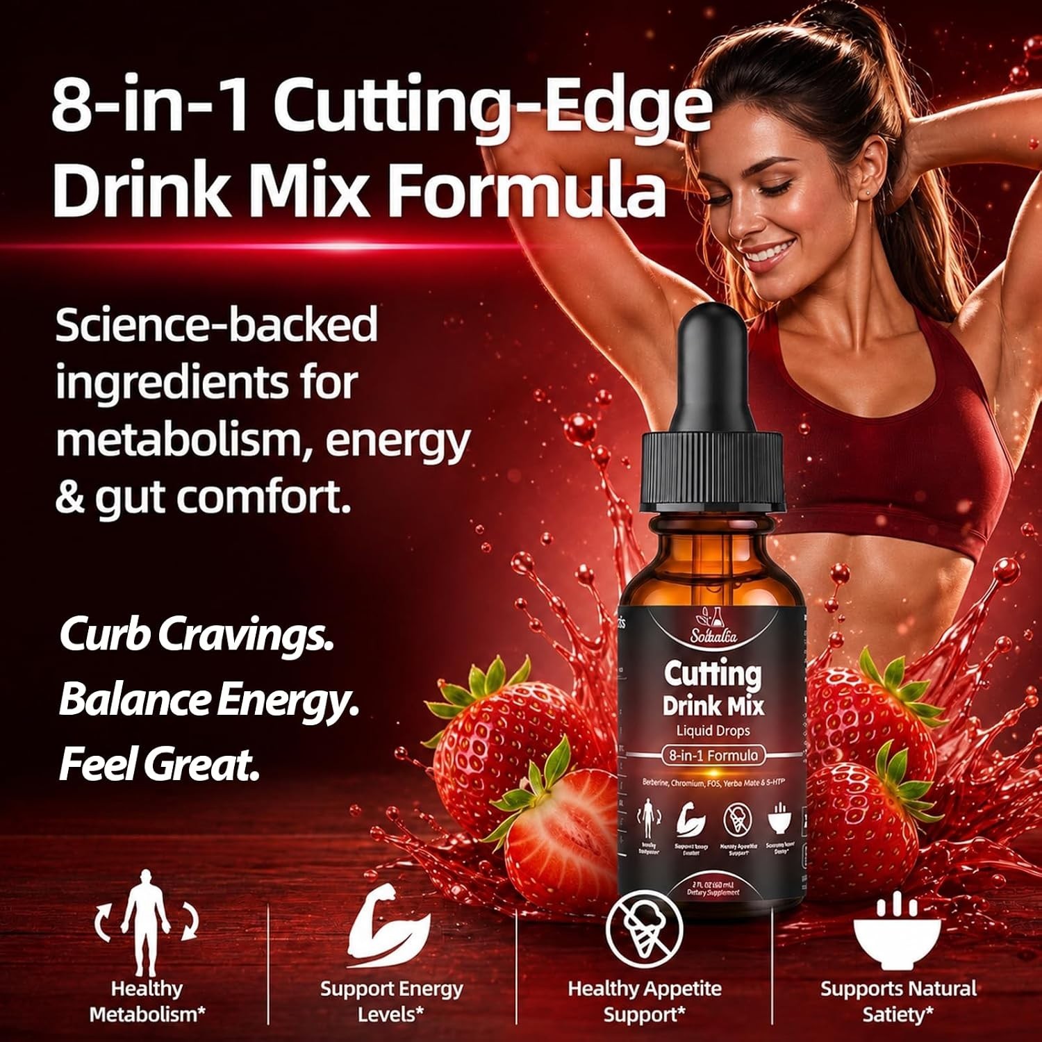 Sugar-Free Cutting Mix Drops for Metabolism & Gut Health – Strawberry Flavor