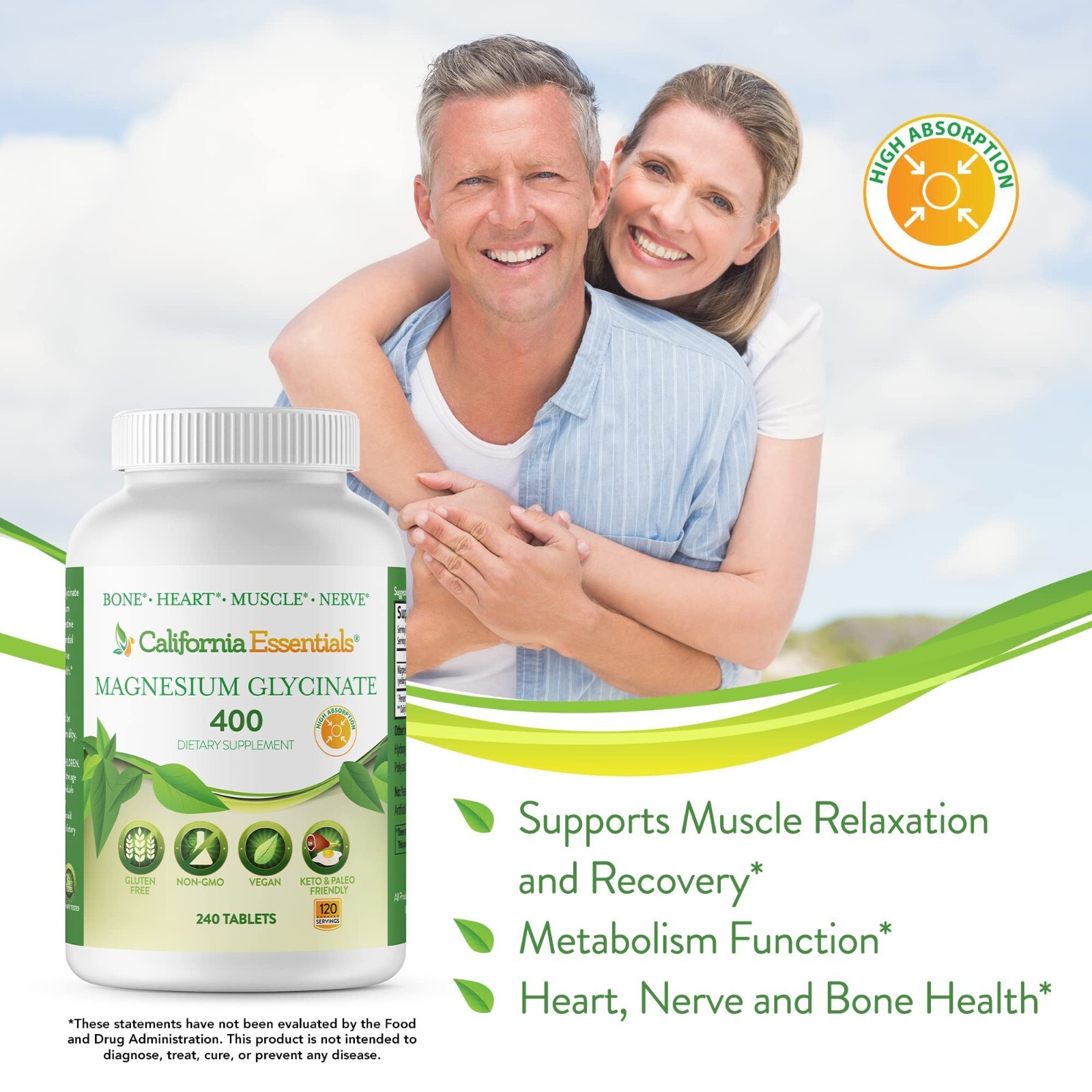 California Essentials Magnesium Glycinate 400 – 240 Tablets – Free Shipping