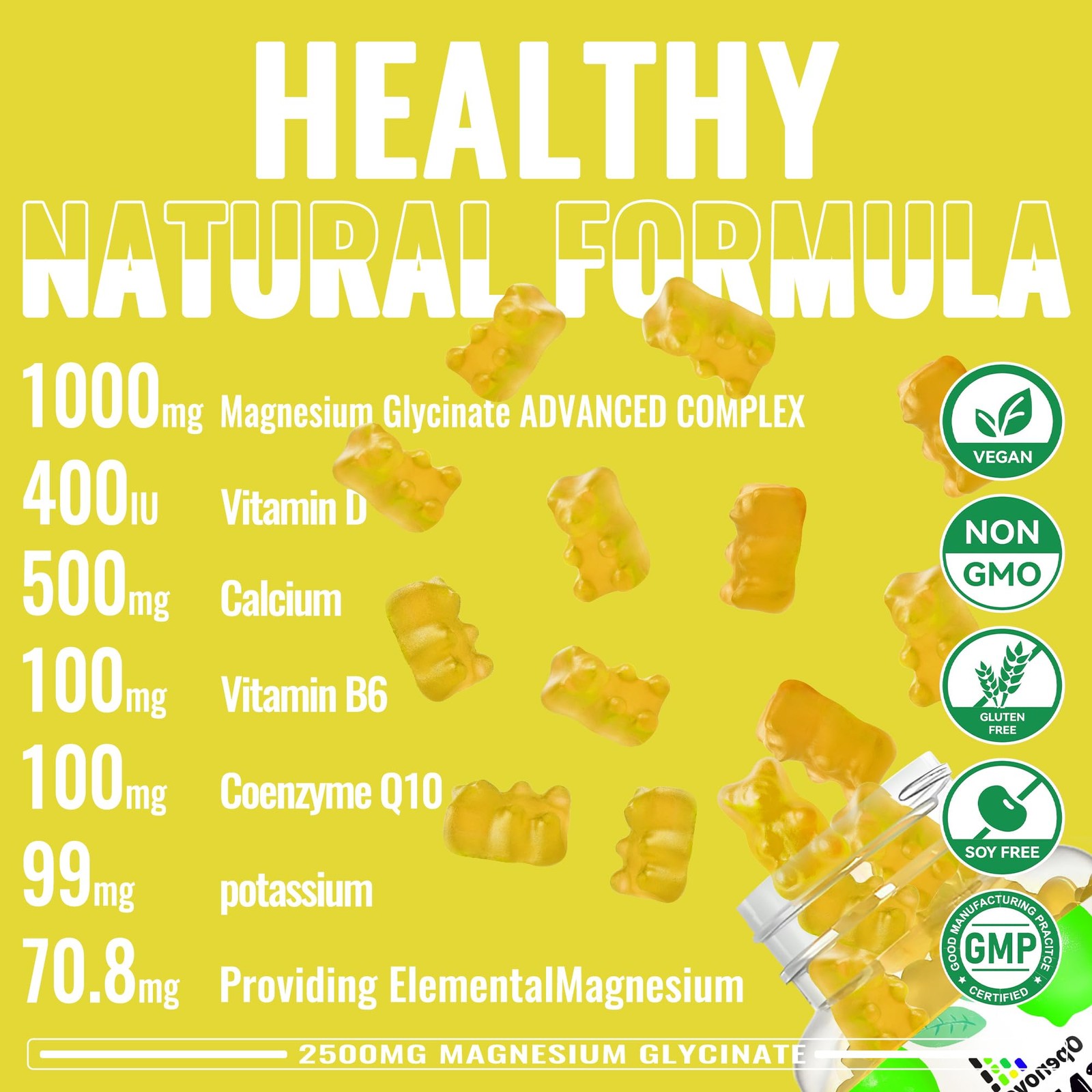 Magnesium Glycinate Gummies 2500mg – Sugar Free Potassium…