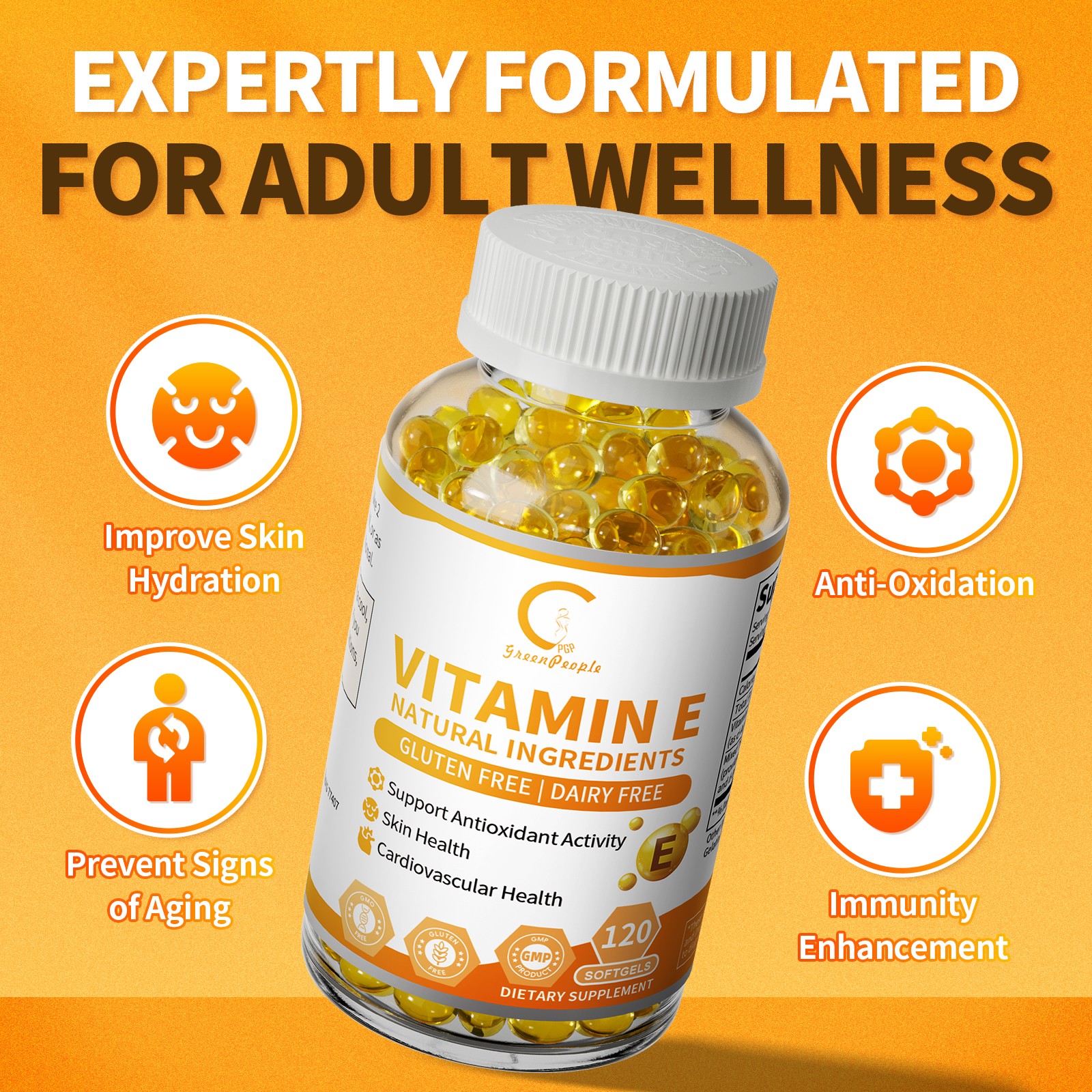 Vitamin E 1000IU – 120 Capsules – Supports Skin, Hair, Immune and Eye Health