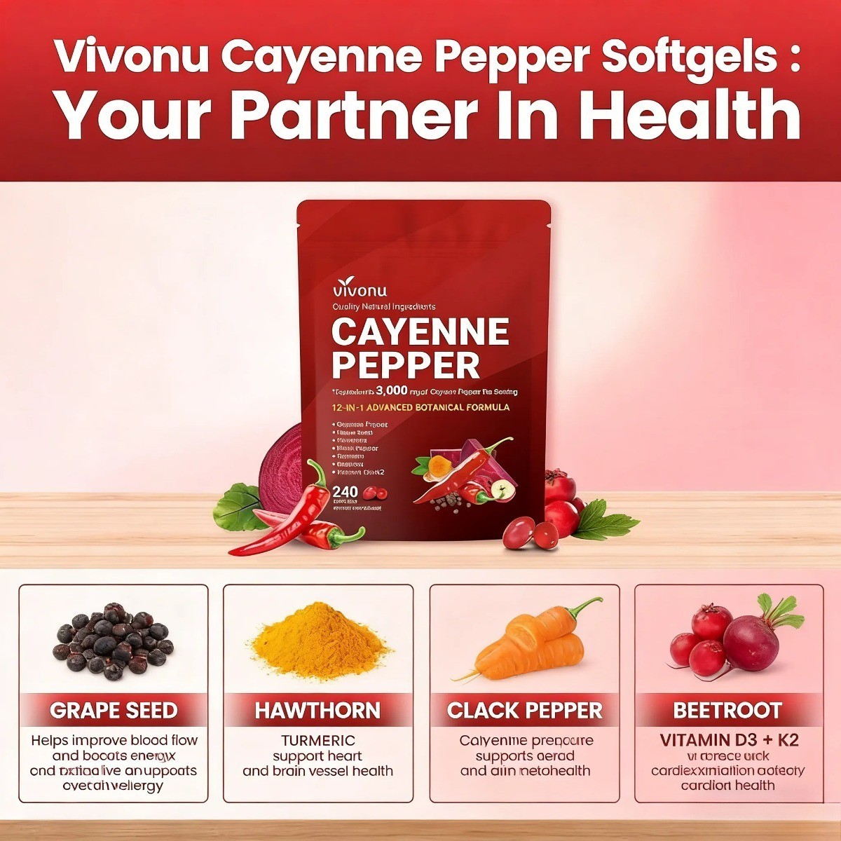 FREE SHIP 3/2PACK Cayenne Pepper Softgels Supplement – 240 Capsules NEW+-