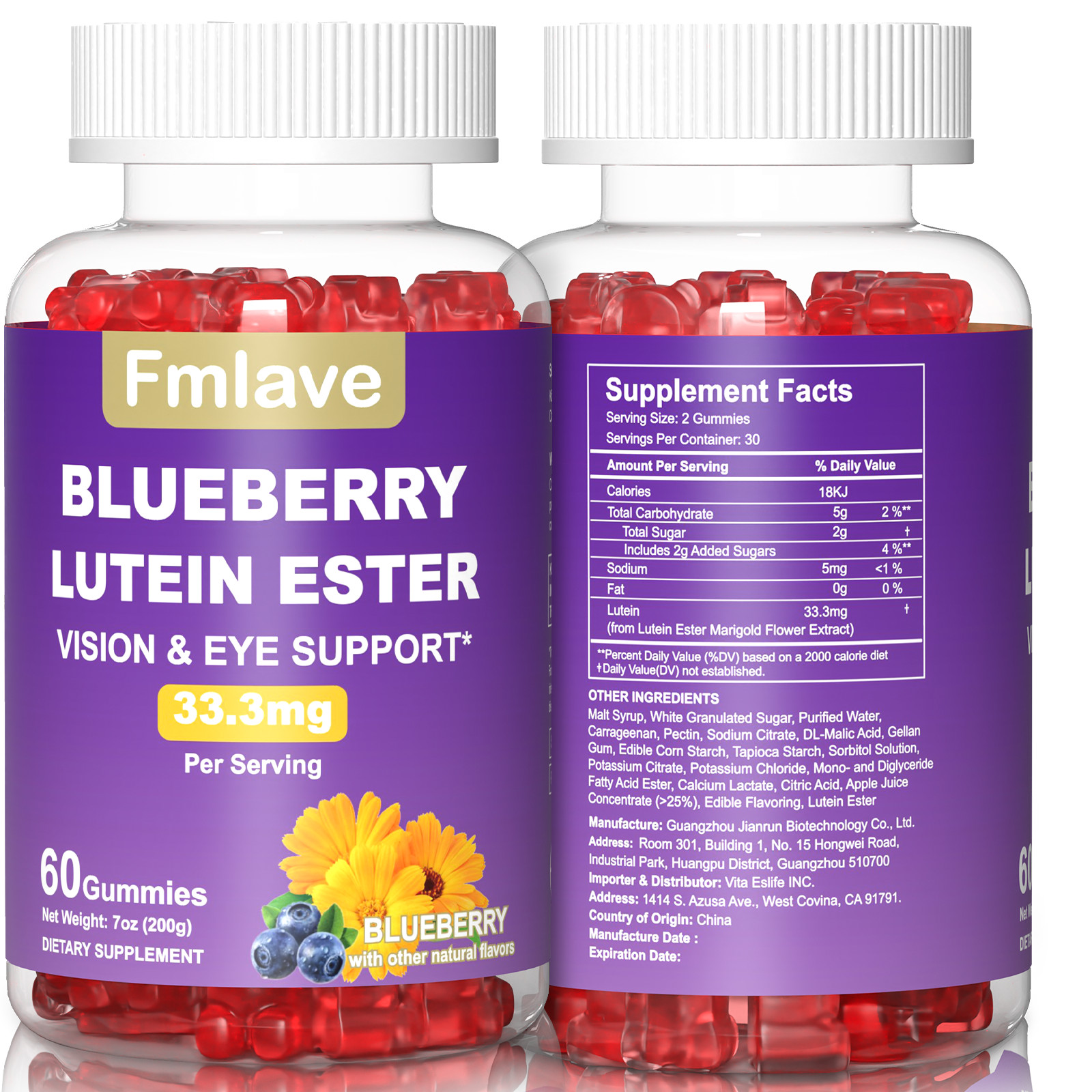 Eye Health Gummies with Lutein Ester Vision Support Relief Eye Strain 60 Gummies