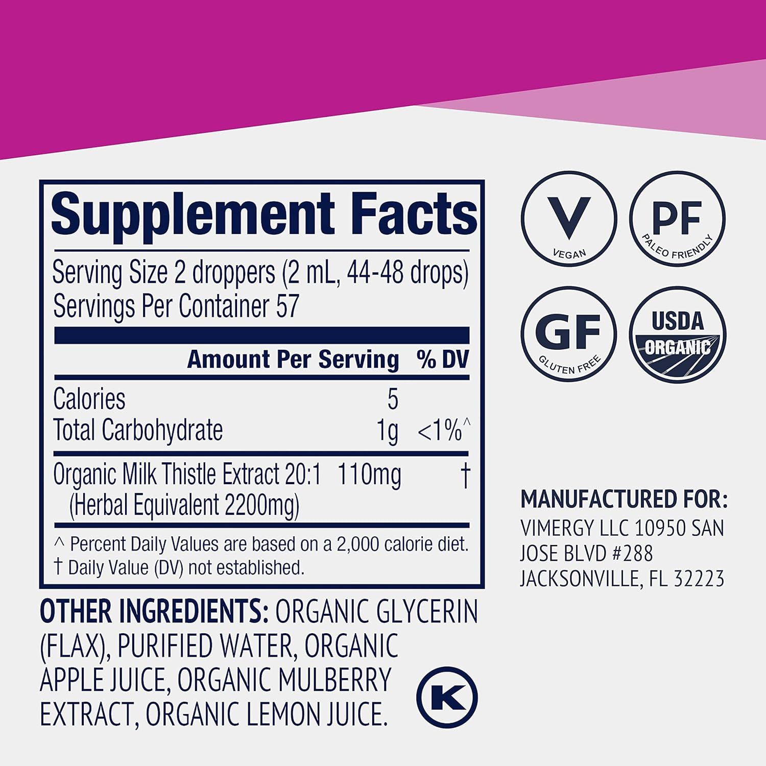 Vimergy Organic Milk Thistle Liquid Liver Support, 115 ml 57 Servings