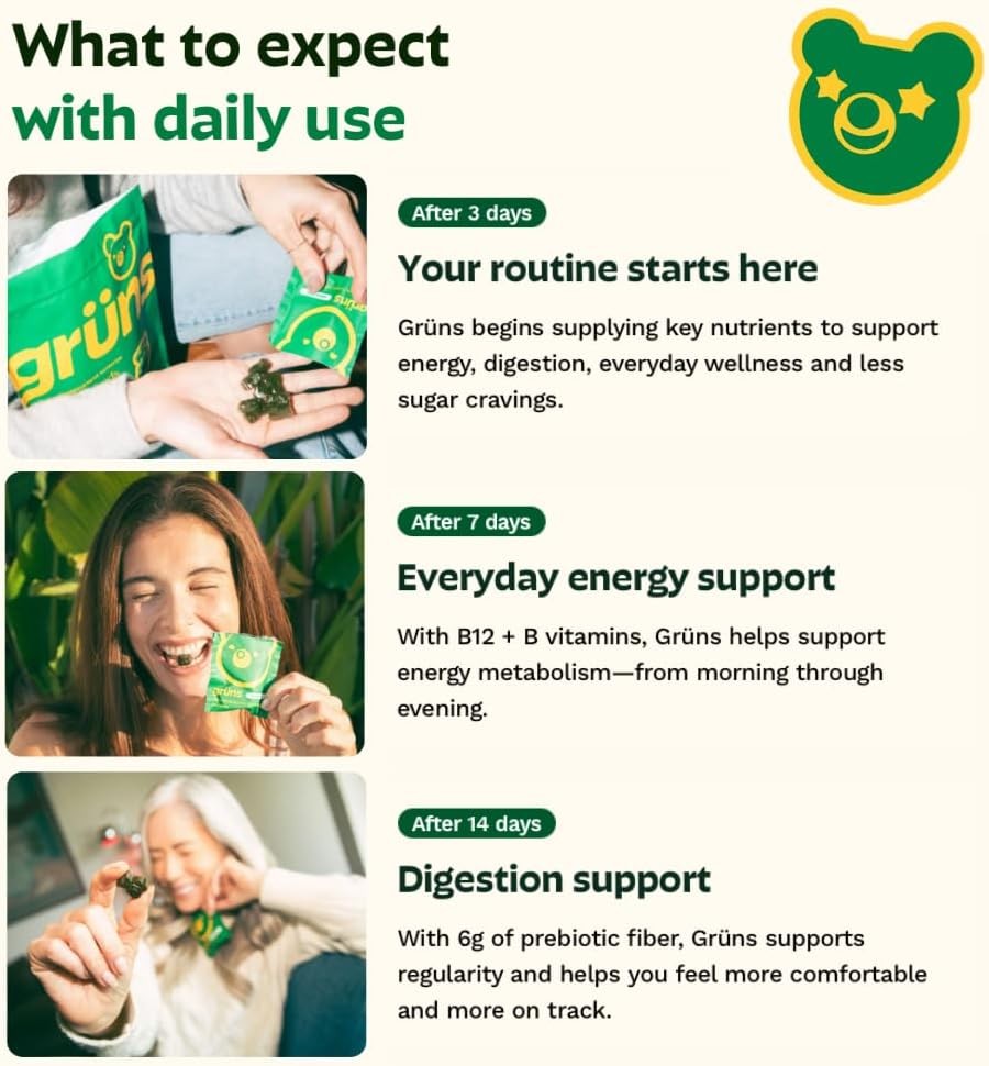 Adult Super Greens Multivitamin Gummies, Superfood Gummy Vitamins for Women& Men