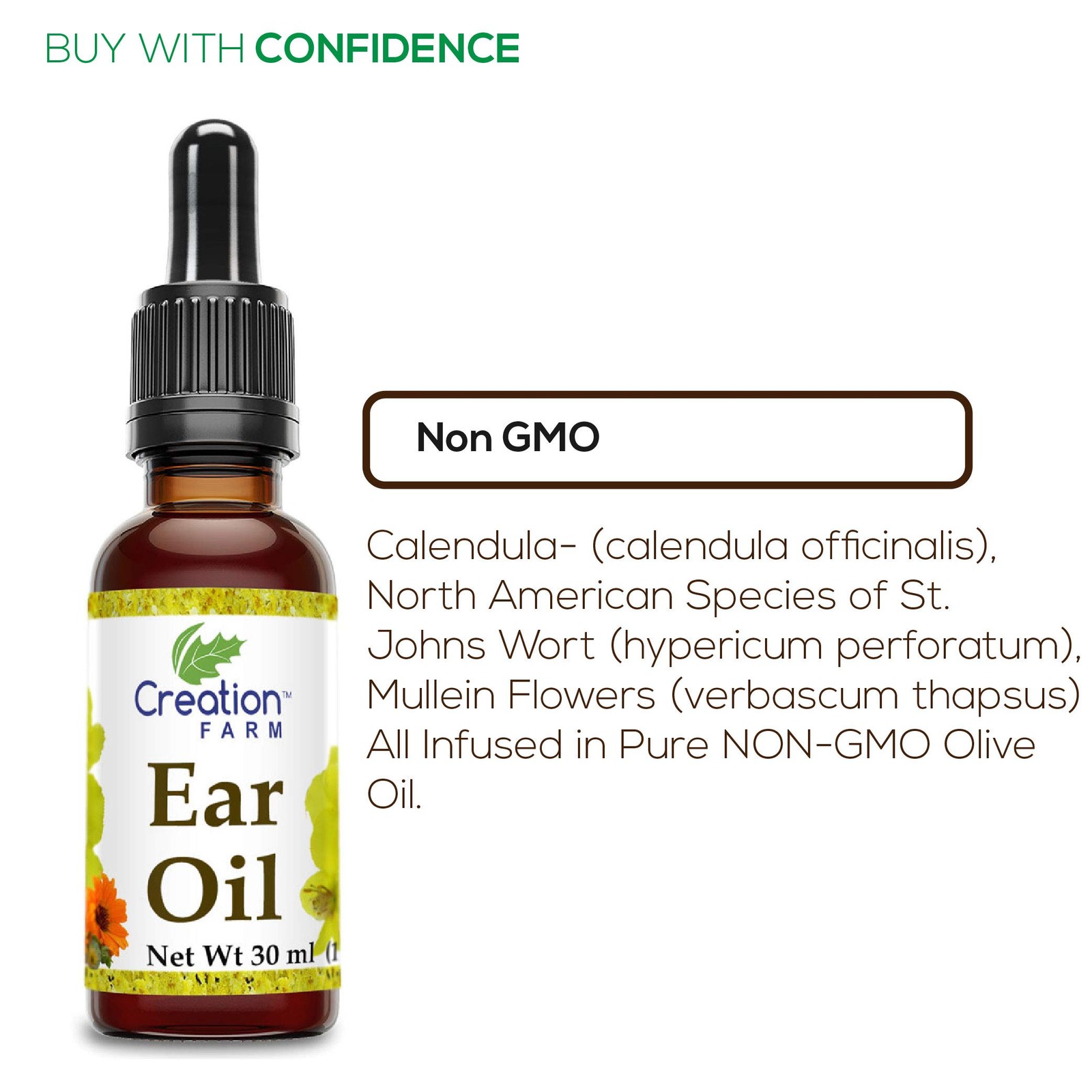Creation Farm Ear Oil Drops with Mullein, Calendula, 1.01 Fl Oz (Pack of 1)
