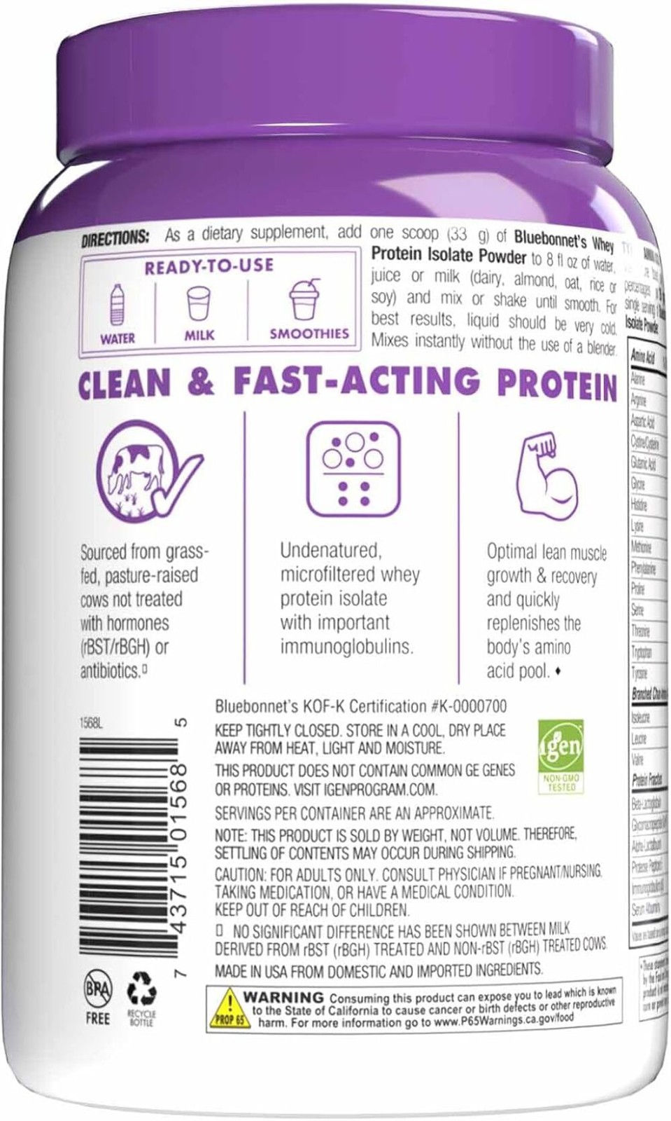 Bluebonnet, WHEY PROTEIN ISOLATE POWDER FRENCH VANILLA FLAVOR 1 lbs. exp 3/28