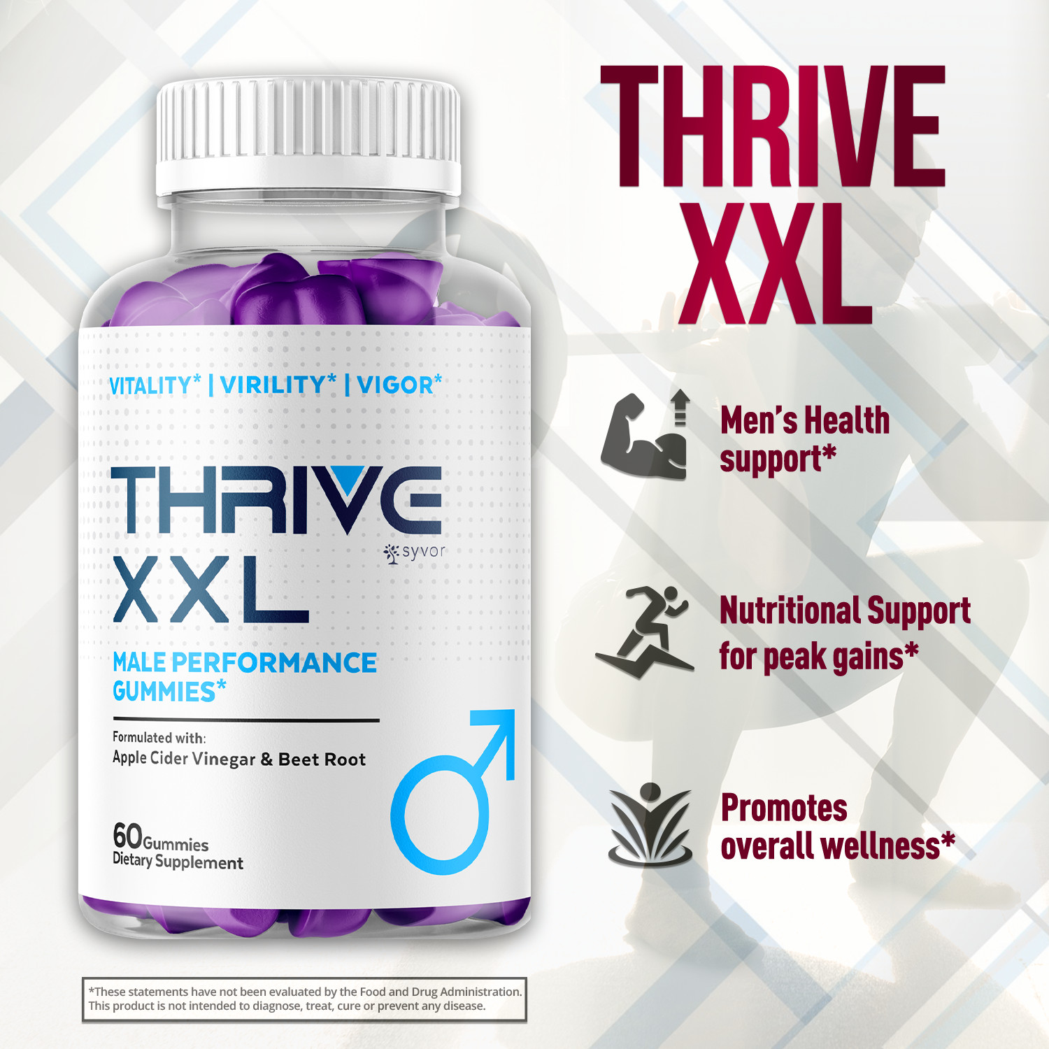 (1 Pack) Thrive XXL Male Gummys Advanced Formula ThriveXXL Vitamin 60 Gummies