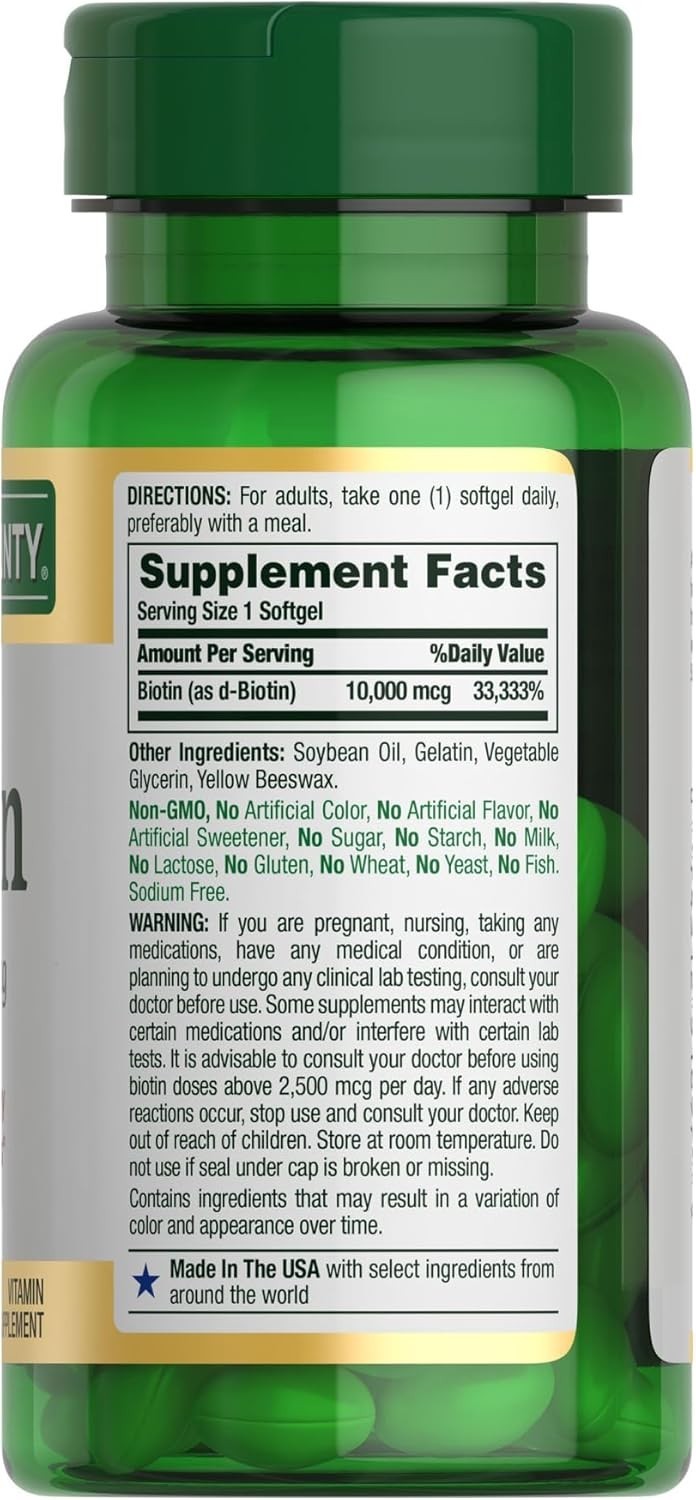 Nature’s Bounty Biotin 10,000 mcg Hair Skin & Nails Vitamins 120 Softgels Pack 2