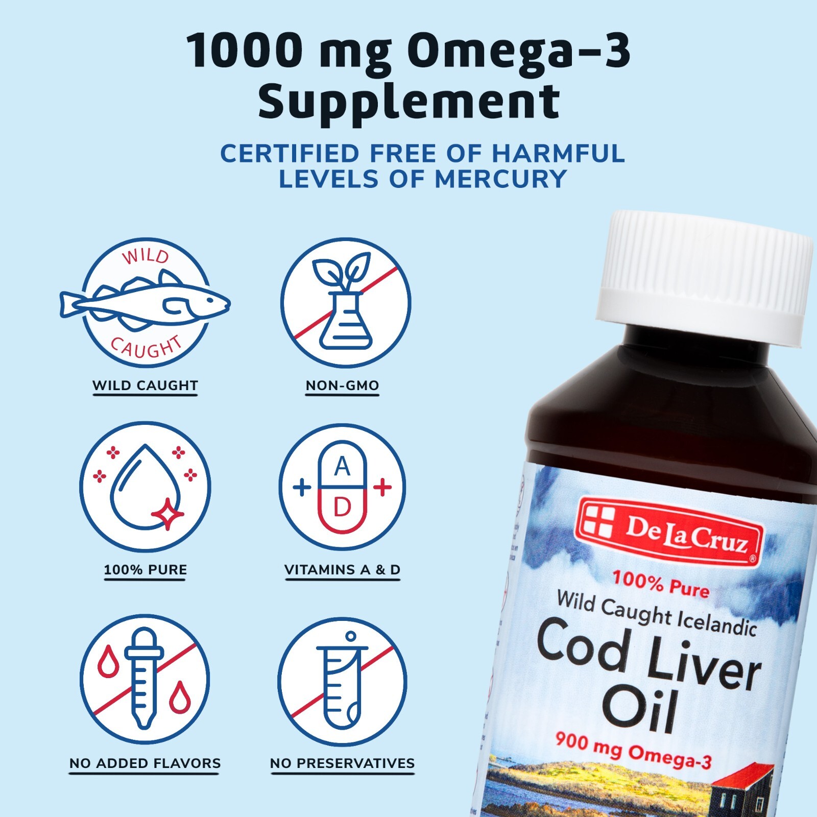 9 BOTTLES of De La Cruz Pure Icelandic Cod Liver Oil 4 FL. OZ. Exp. 11 /2026