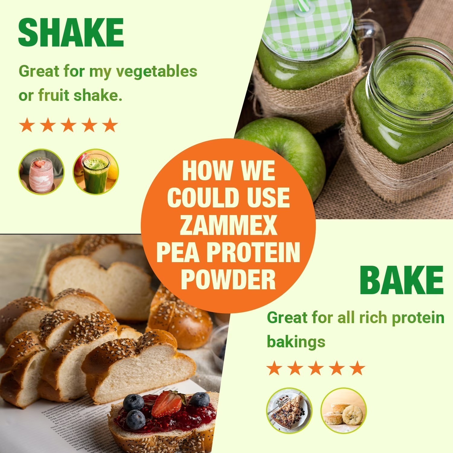 Zammex Organic Pea Protein Powder Protein from Plants, natural (2.62LBS)