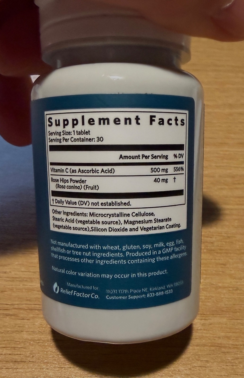 Vitamin C 500 mg w/ Rose Hips Relief Factor 30 Count **NEW** SEALED