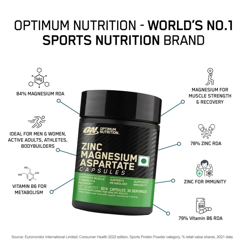 Optimum Nutrition ZMA 60 Caps Zinc Magnesium Aspartate | Strength & Recovery