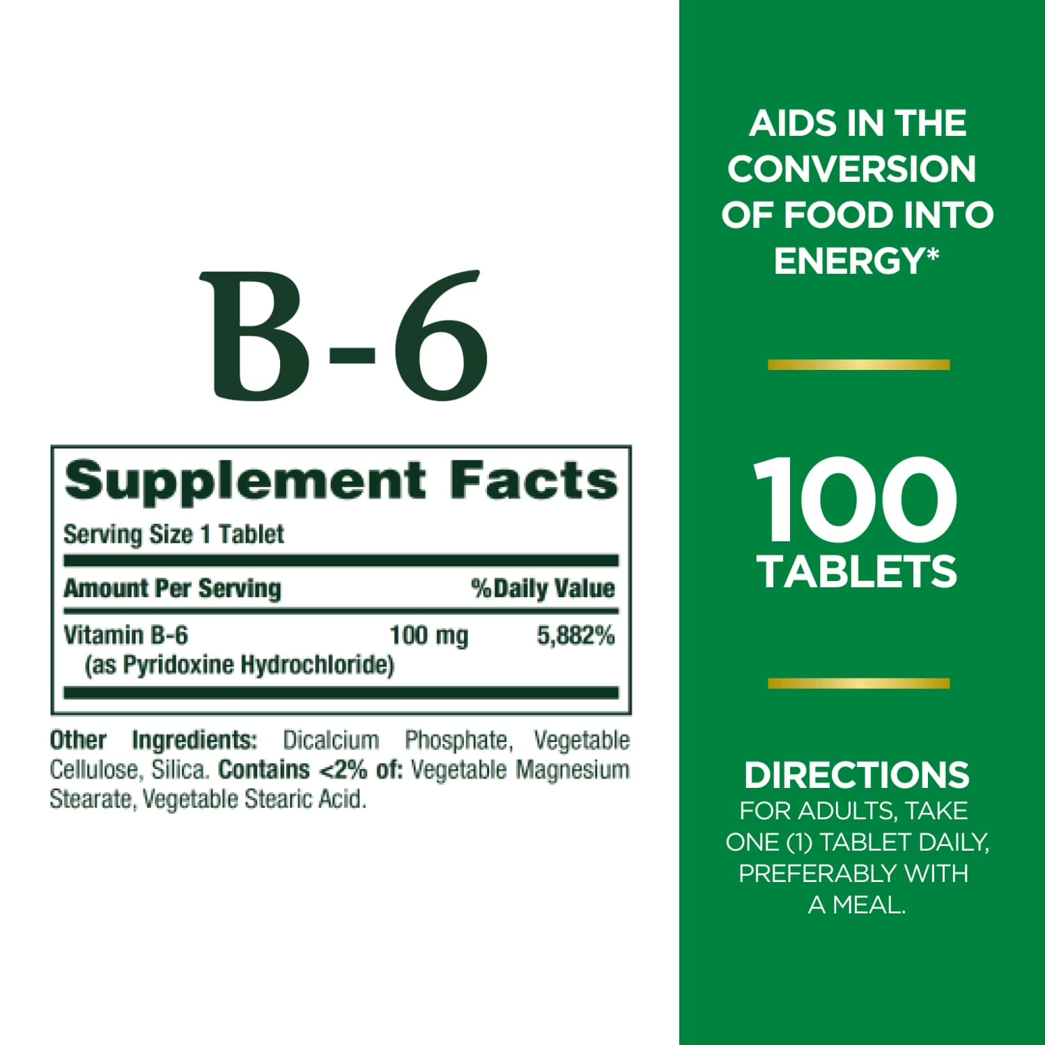 Nature’s Bounty Vitamin B-6 Tablets, 100 Mg, 100 Ct