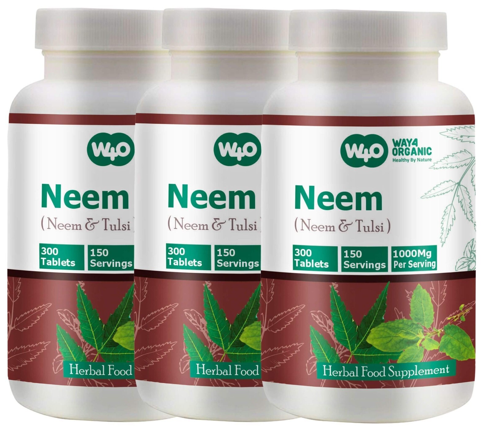 Neem Tulsi Tablets, 300 Pills, 150 Servings. Equal Ratio of Neem & Tulsi