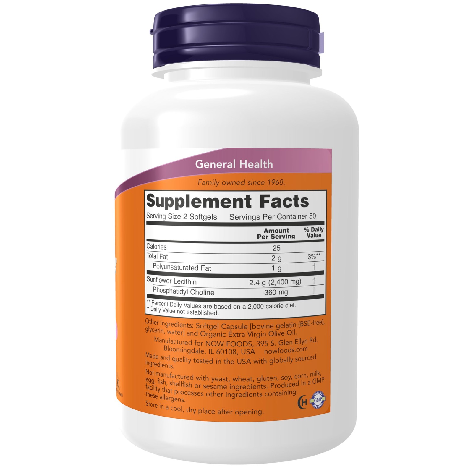 NOW FOODS Sunflower Lecithin 1200MG, 100 100 Count (Pack of 1), Multicolor