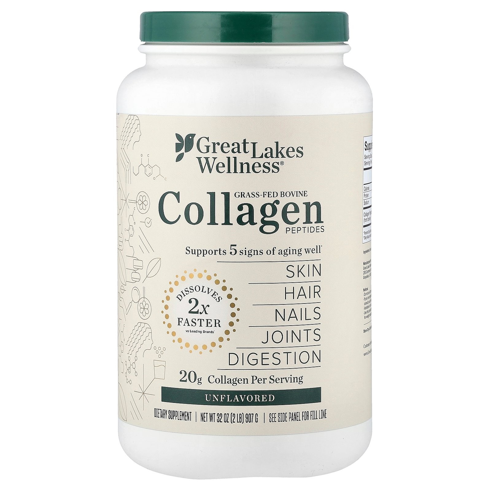 Grass-Fed Bovine Collagen Peptides, Unflavored, 32 oz (907 g)
