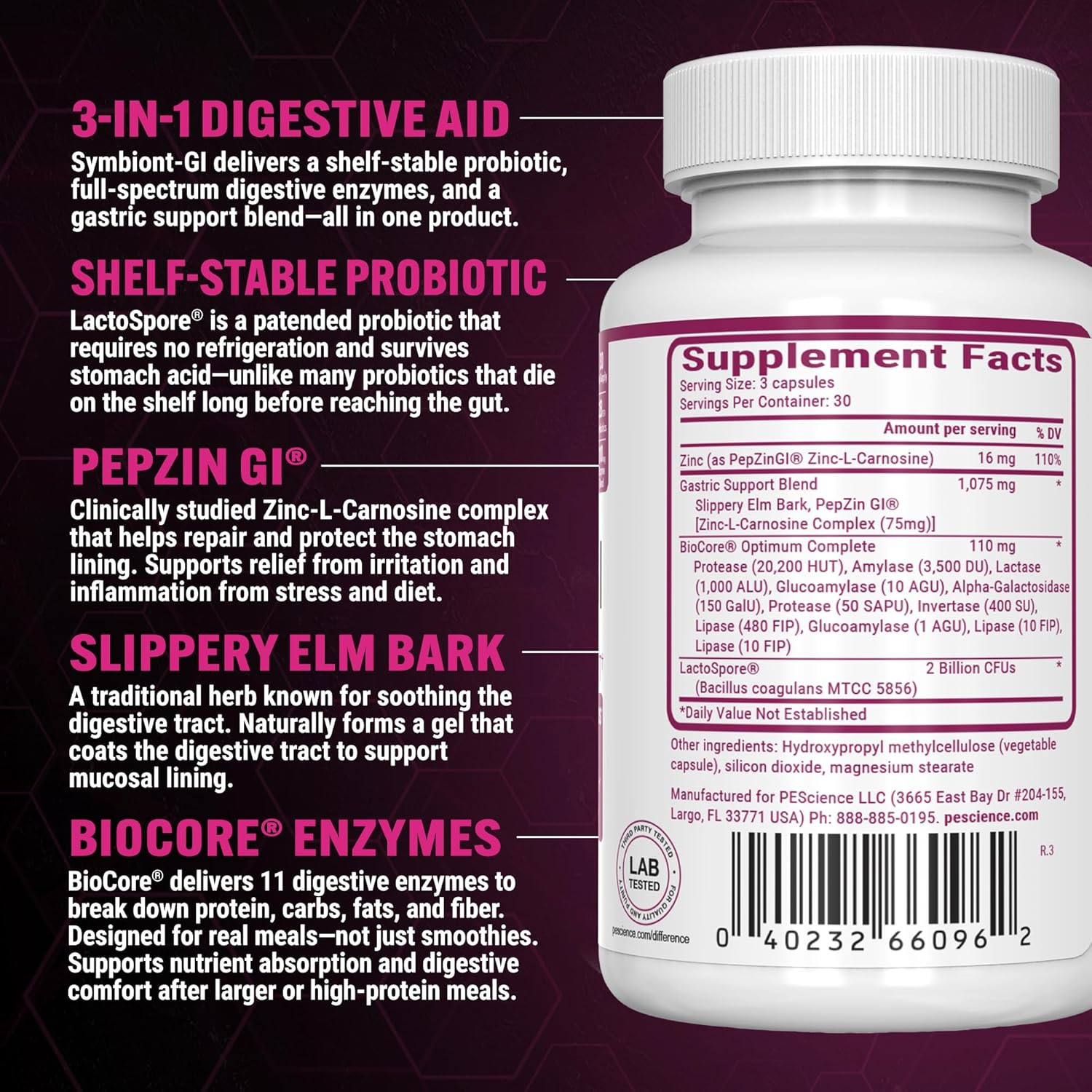 Symbiont GI, Zinc Carnosine & Shelf Stable Probiotic, Digestive Enzyme Supple…