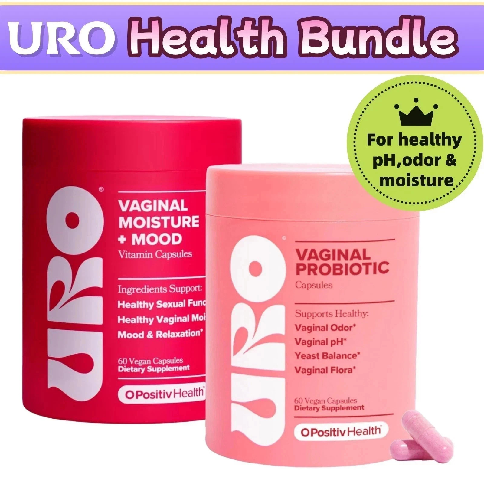 URO Health Bundle: Vaginal Moisture & Mood 60ct + Vaginal Probiotics 60ct*-