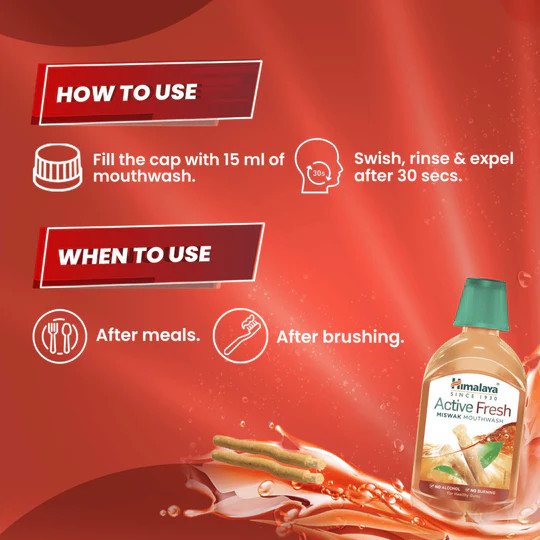 Active Fresh Miswak Mouthwash 220ml Herbal Oral Care by Himalaya