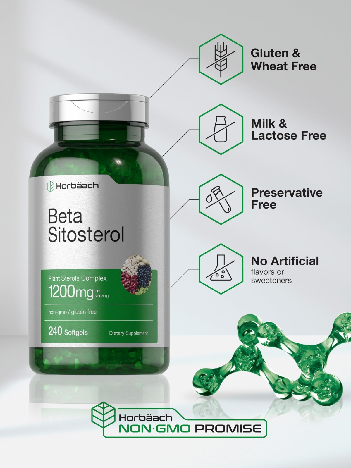 Mega Strength Beta Sitosterol 1200mg | 240 Softgels | Plant Sterols, Non-GMO, Gl