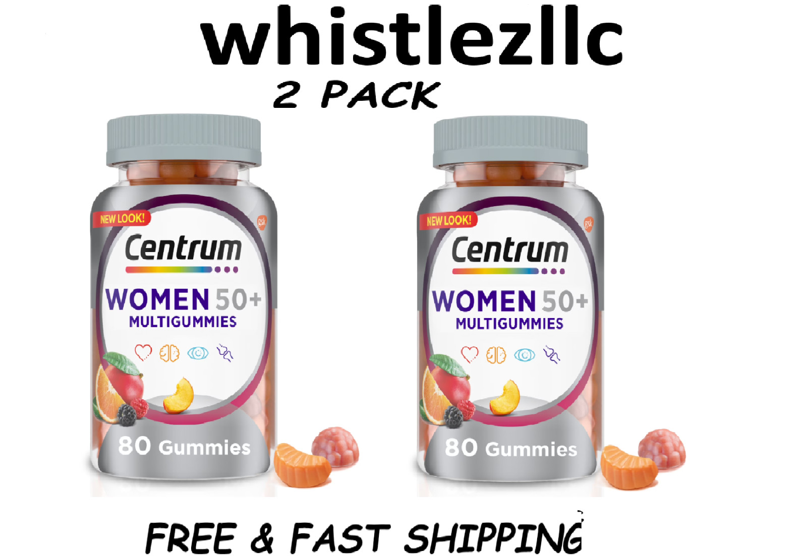 Centrum Women 50+ Multigummies, 80 Each, Vitamin B, D & E, Fruit Flavor-2 Pack