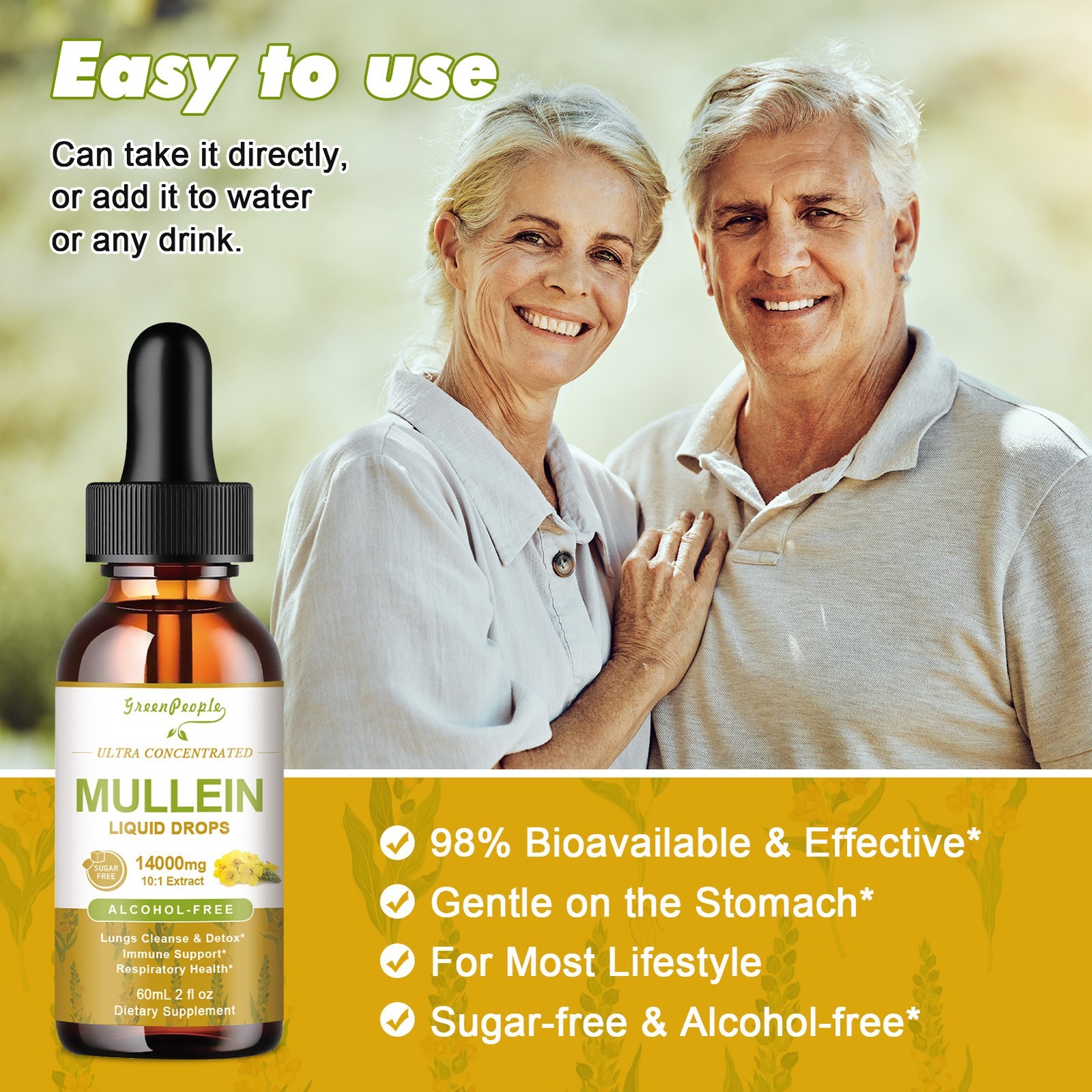 1-3Packs Mullein Drops for Lungs, Detox and Cleanse Mullein Extract Supplement