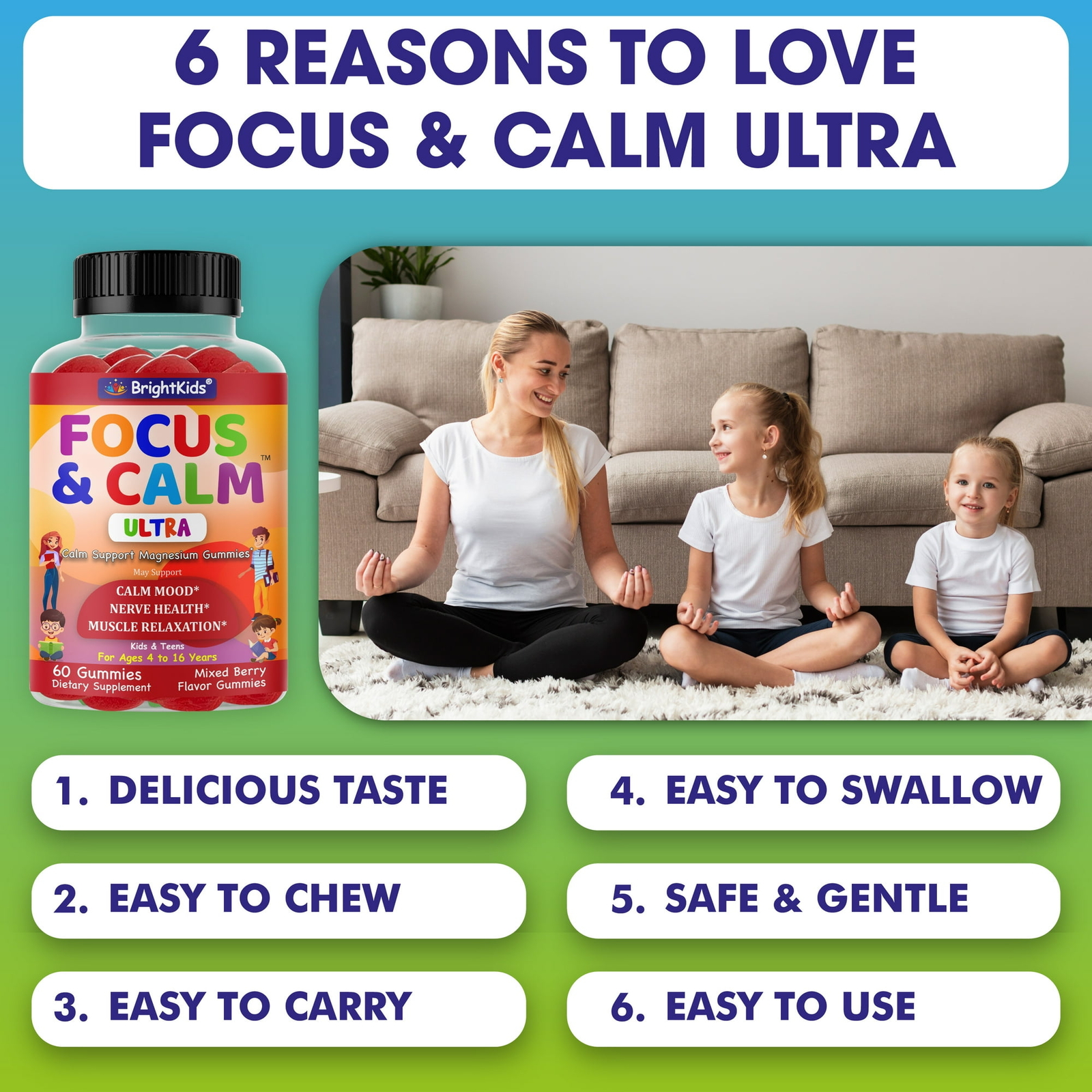 Kids Magnesium Calm Gummies for Nerve Bone and Muscle Health for Kids Wellness