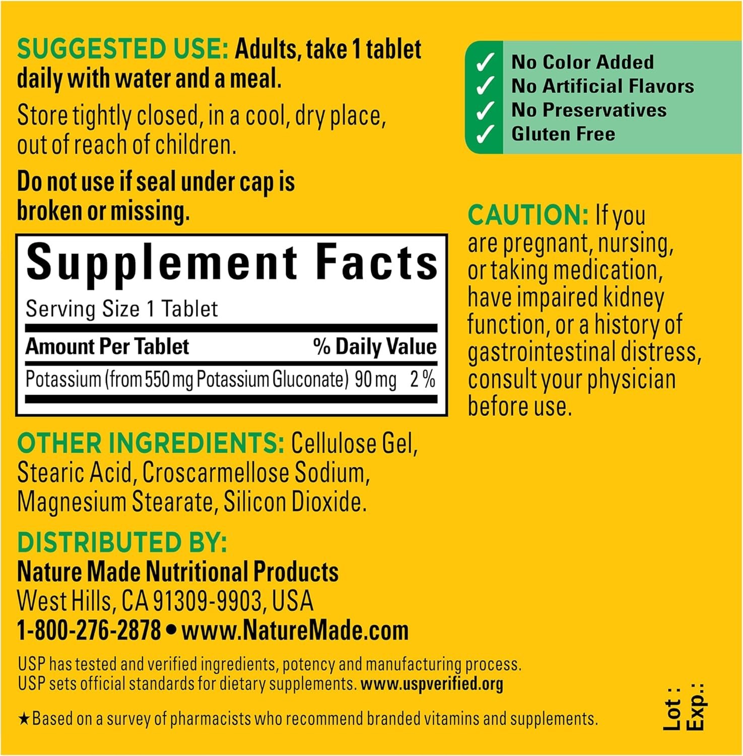 Nature Made Potassium Gluconate 550mg Dietary Supplement Heart Health Supplement