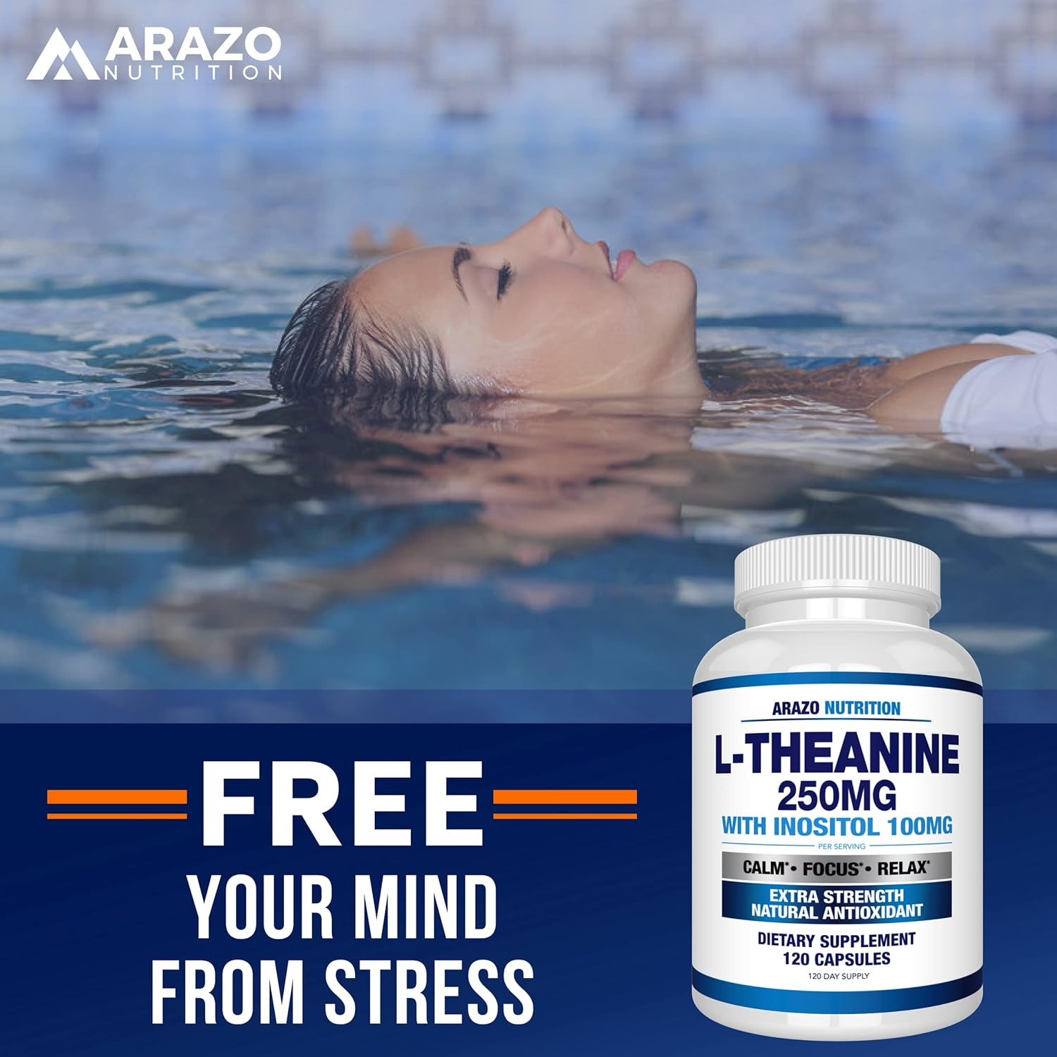 Arazo Nutrition L-Theanine 250Mg (Extra Strength) with Inositol 100Mg, 120 Capsu