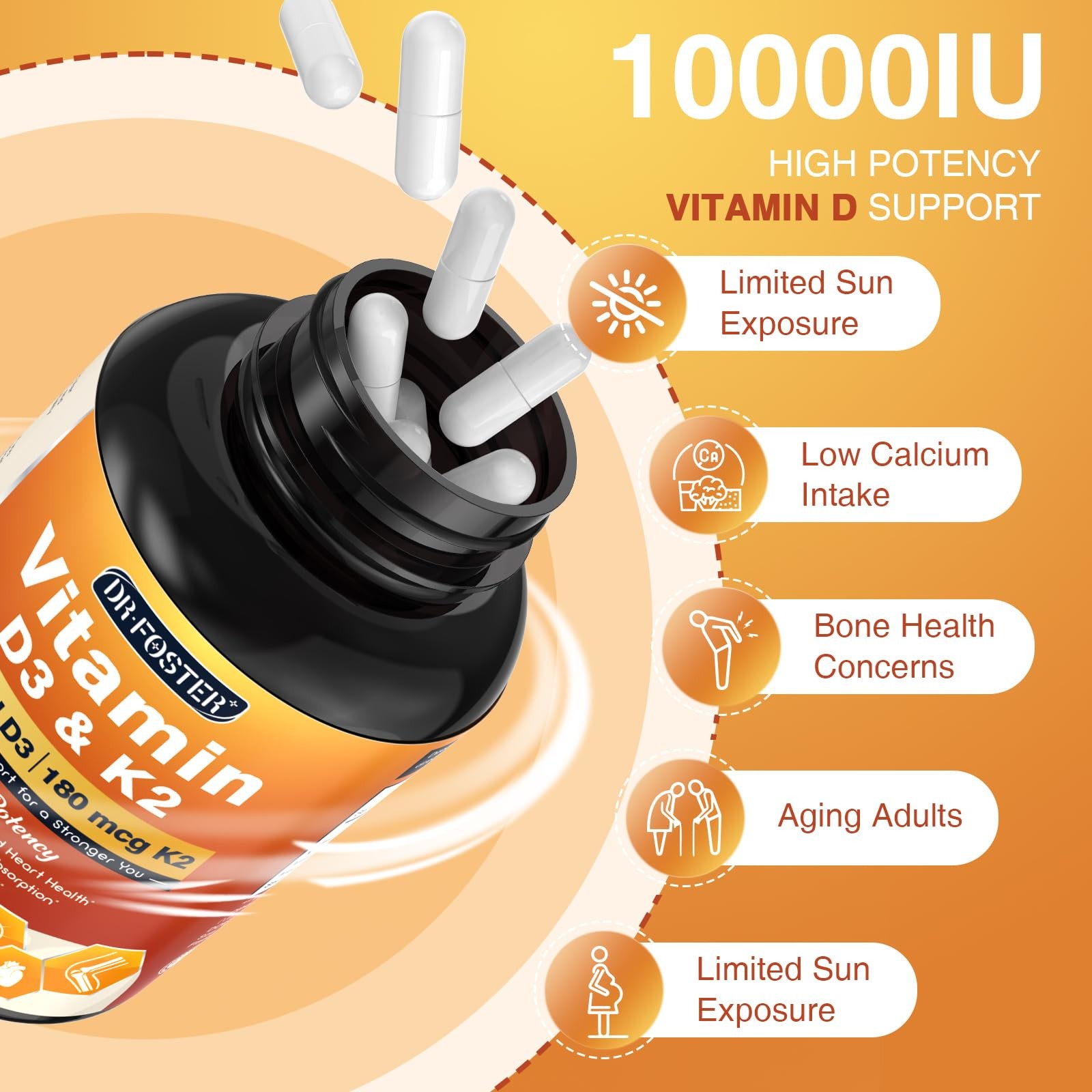 DRFOSTER Vitamin D3 K2, 10000 IU + 180 mcg 120 120 Count (Pack of 1)