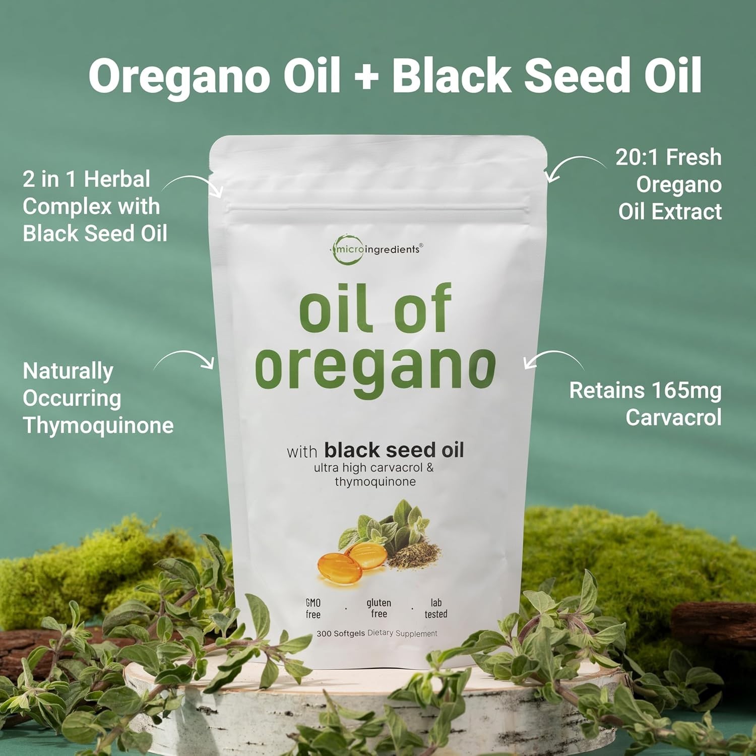2 in 1 Oil of Oregano & Black Seed Softgels Count with Carvacrol,Immune Support