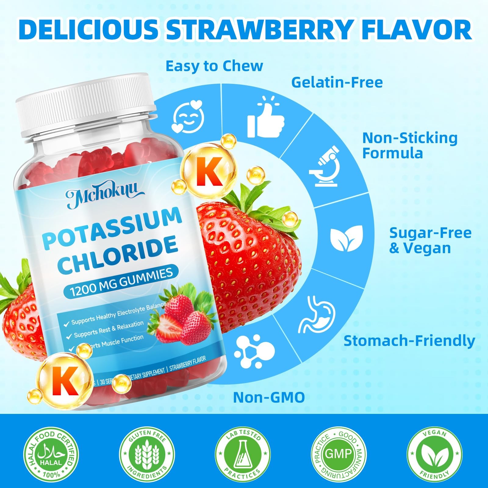 Potassium Chloride Gummies 1200mg for Adults & Kids | 60 Count (Pack of 1)
