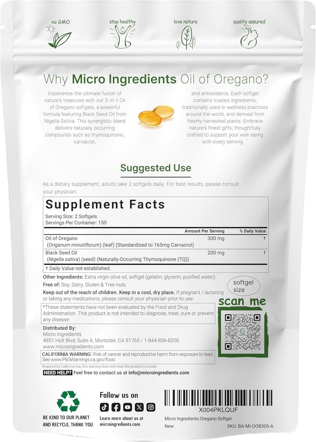 2 in 1 Oil of Oregano & Black Seed Softgels Count with Carvacrol,Immune Support