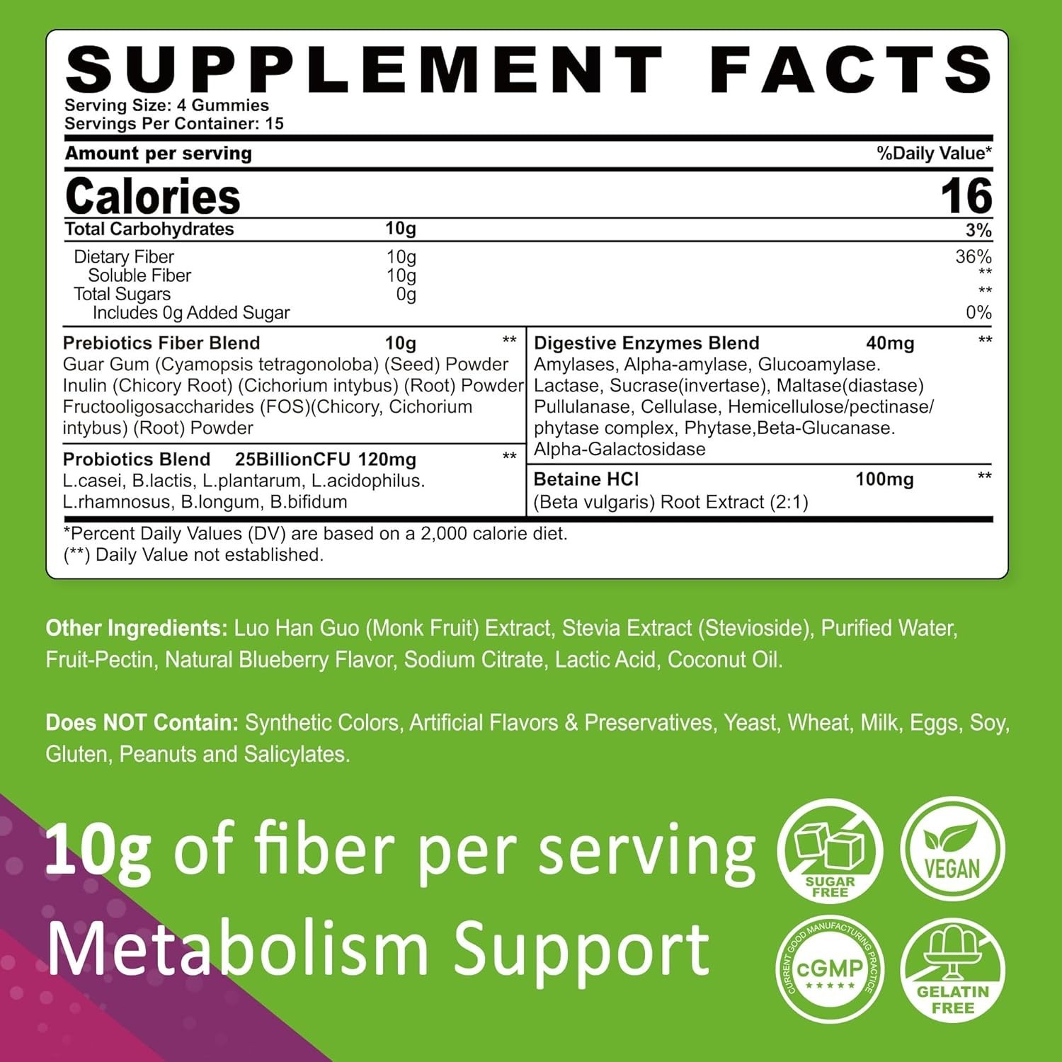 Fiber Gummies for Adults Sugar Free 10g Prebiotic Fiber Supplement with Diges…