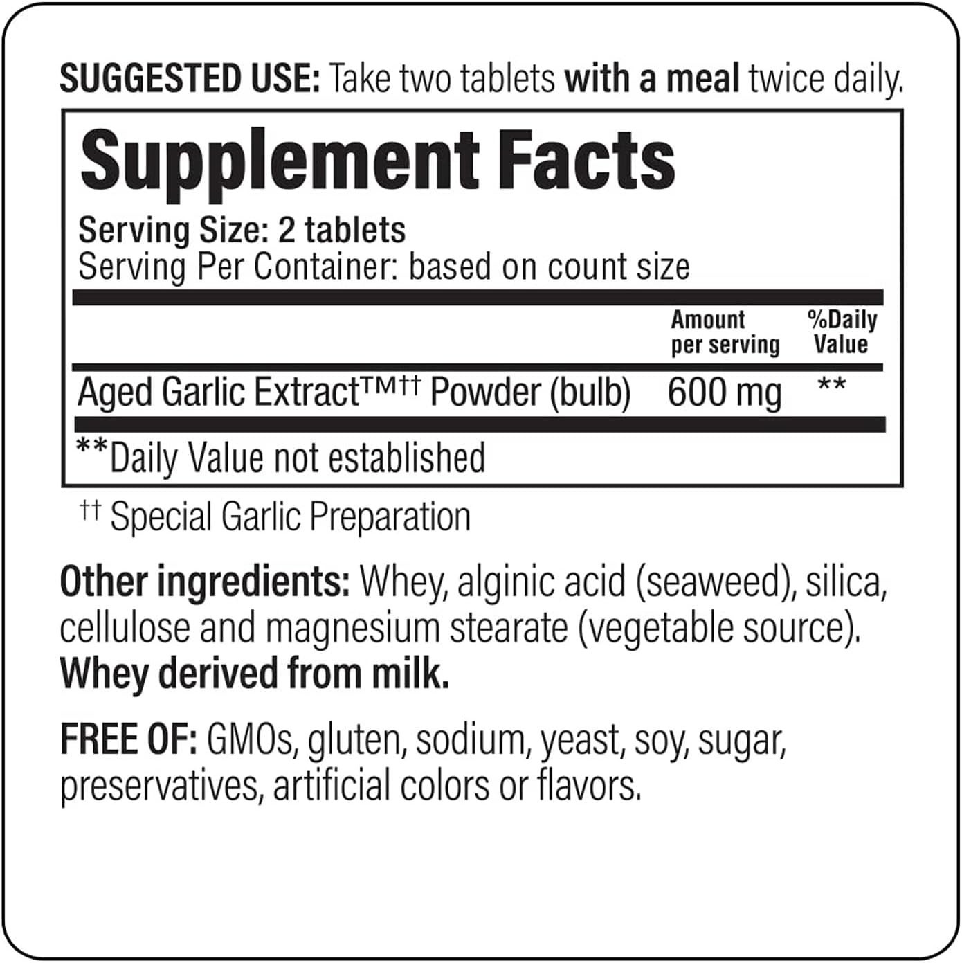 Aged Garlic Extract Formula 100, Cardiovascular Health*, 100, Tablets.