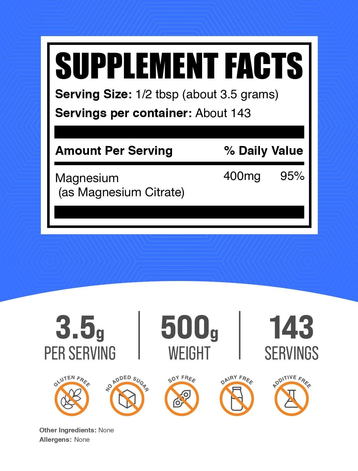 Magnesium Citrate Powder 400Mg Supplement For Optimal Health And Wellness 1.1Lb