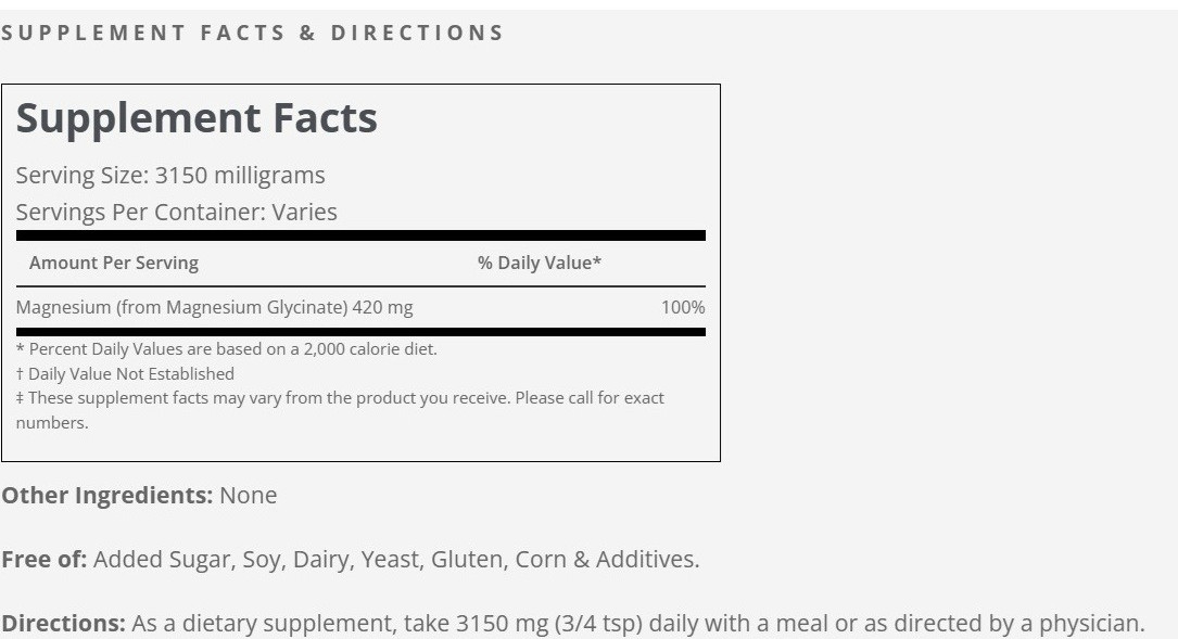 Magnesium BisGlycinate 1000mg Bulk 100 servings 100gram Bag