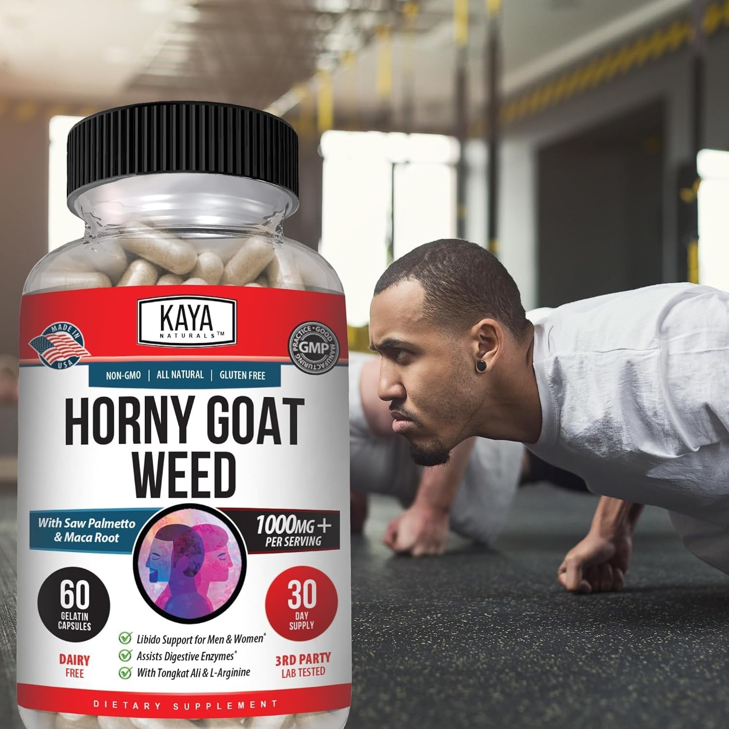Horney Goat Weed for Men & Women-with Maca, Saw Palmetto, Ginseng, L-Arginine 60