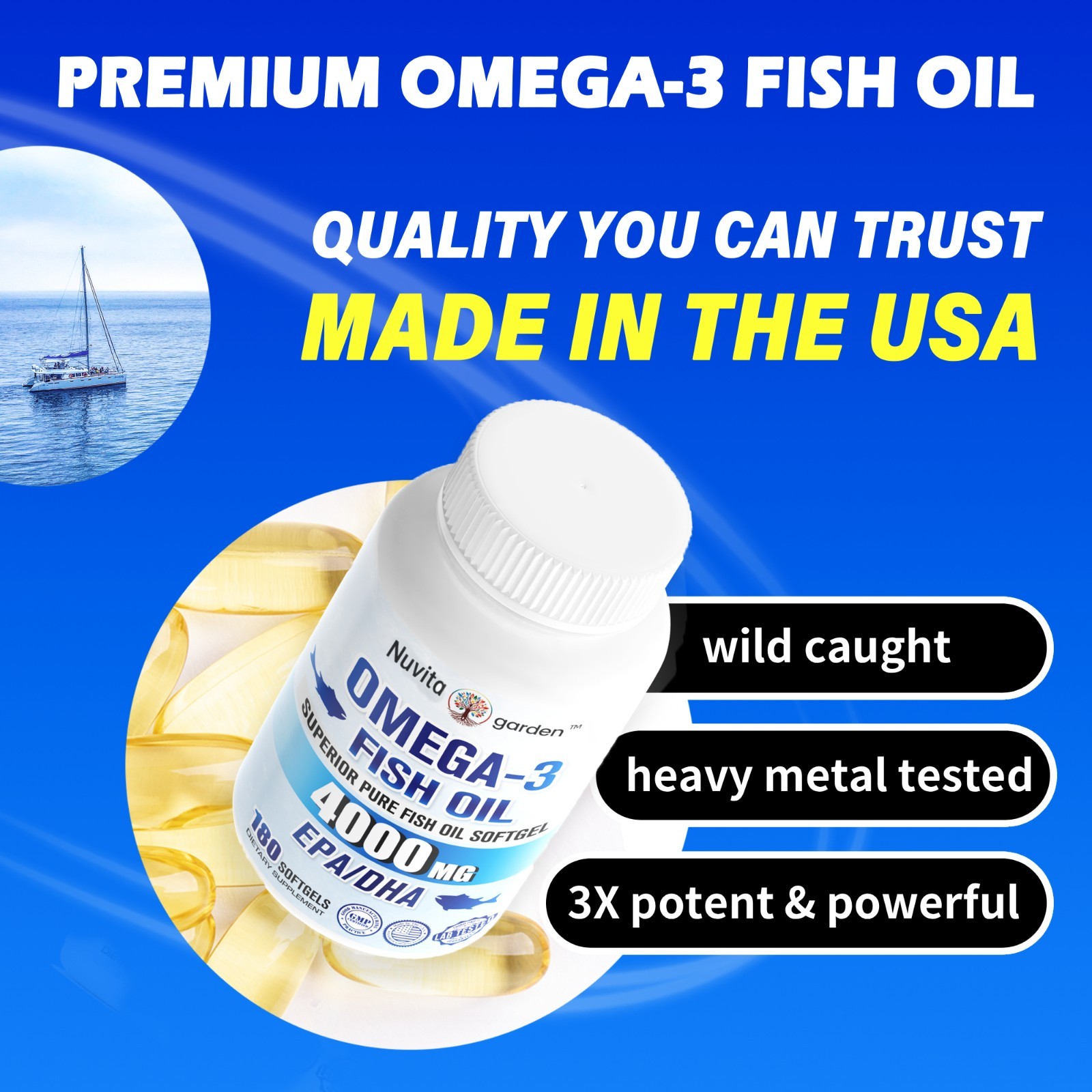Wild Alaskan Fish Oil 3000mg per Capsule with 2520mg EPA & DHA，120 Softgels