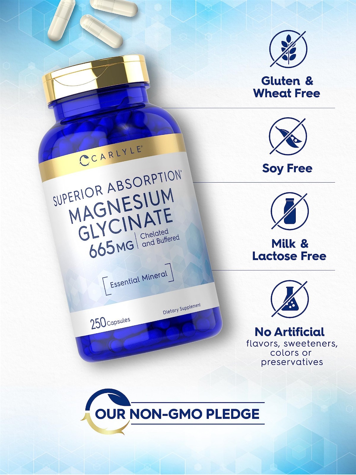 Carlyle Magnesium Glycinate | 665 mg | 250 Capsules | NonGMO and Gluten Free …