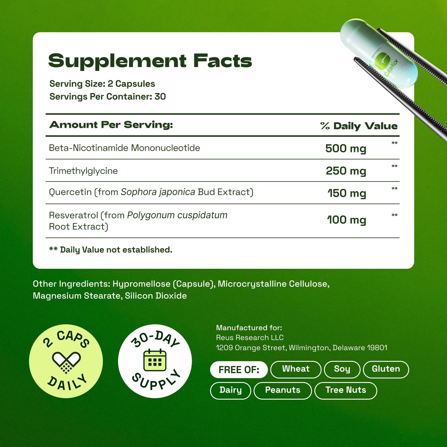 Cata-Kor NMN Supplement – 4-in-1 NAD Supplement with Quercetin TMG Resveratrol