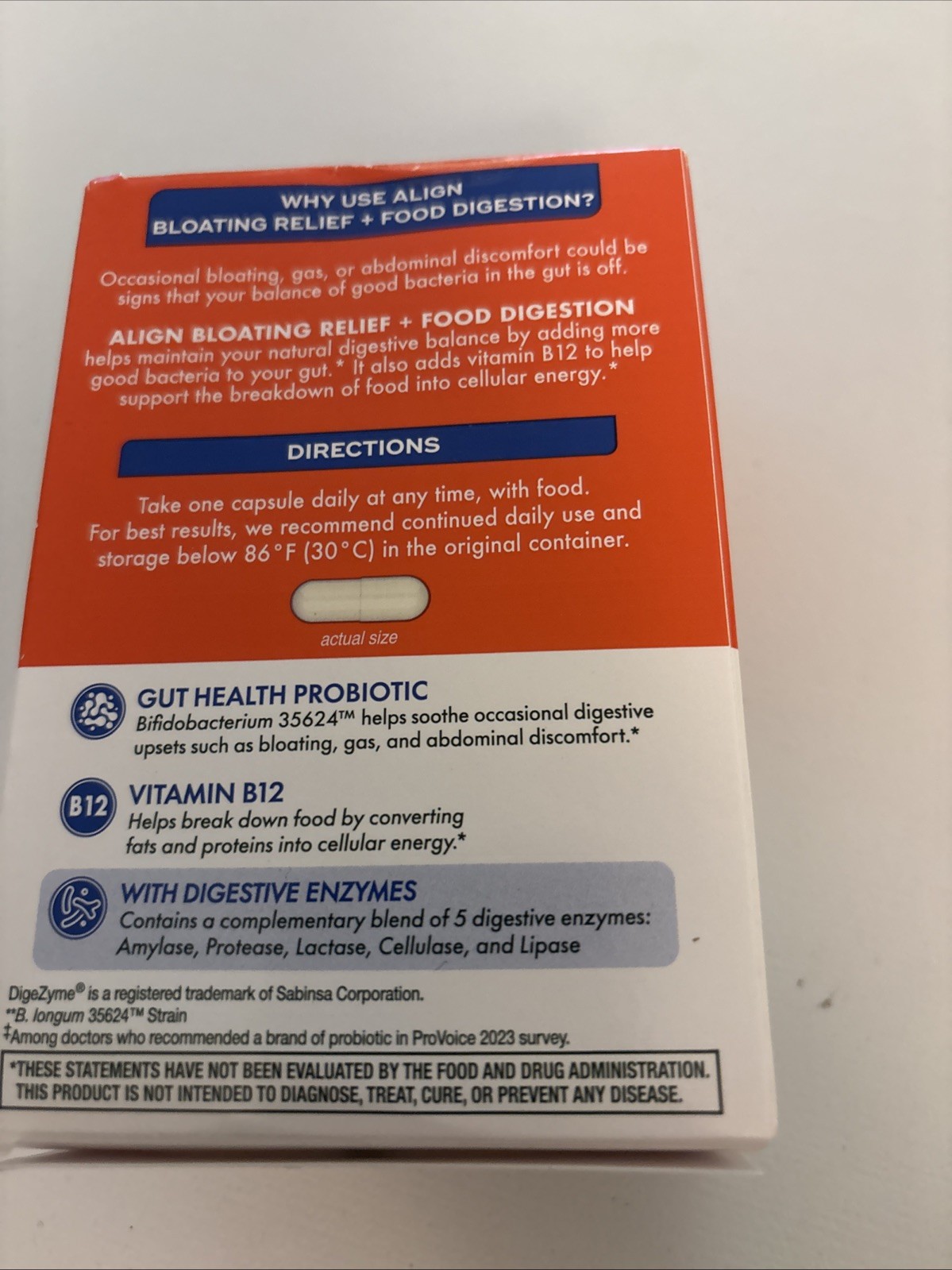 Align Probiotic Bloating and Gas Relief and Food Digestion – 28 Capsules 8/26+
