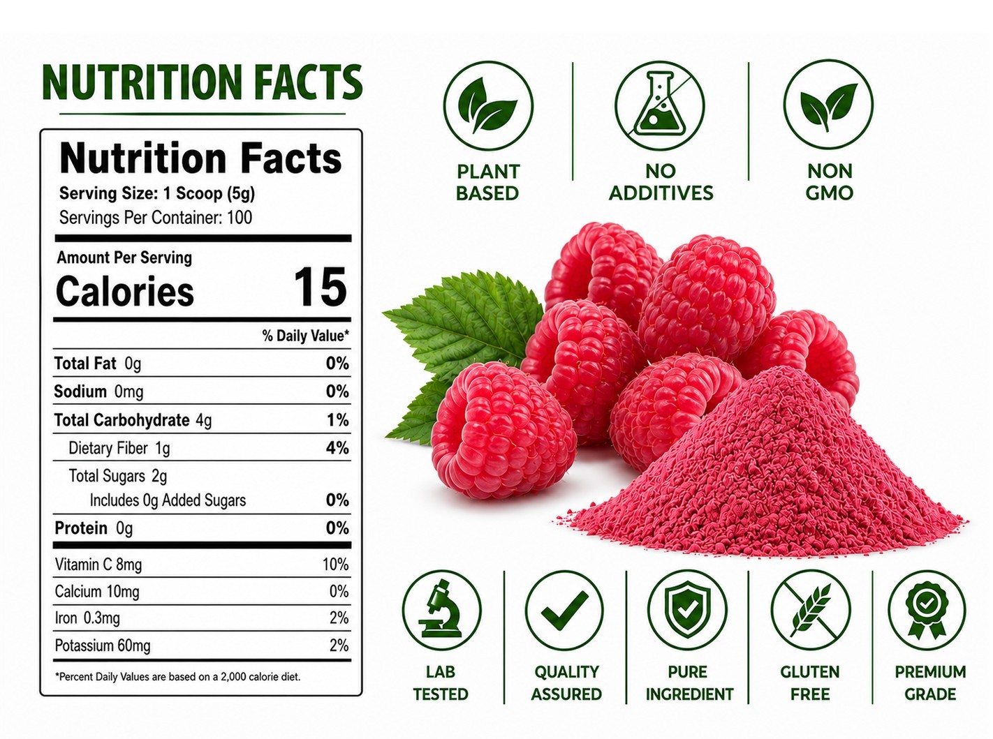 Freeze Dried Raspberry Powder Organic Superfood Non GMO Gluten Free Vegan 1.1lb