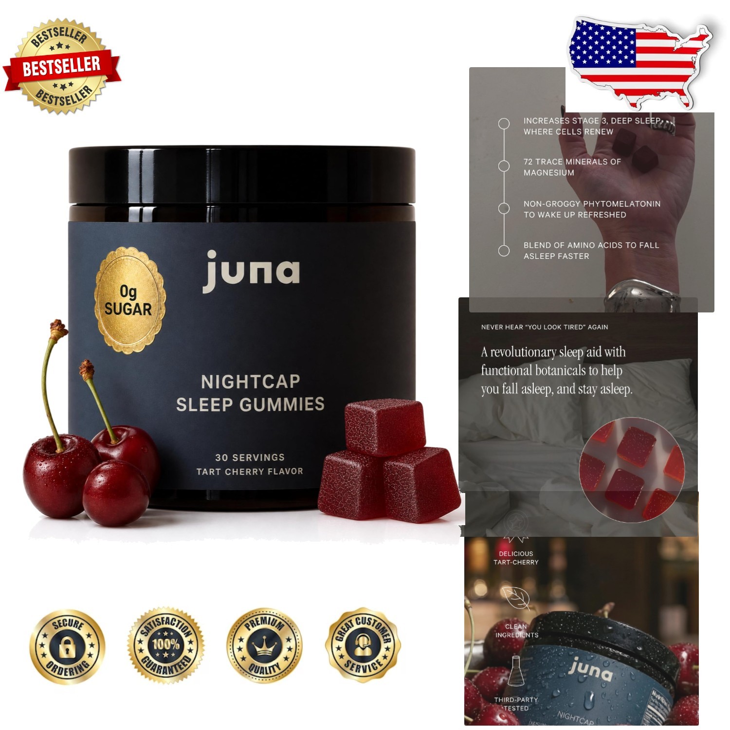 Deep Sleep Support Gummies: Tart Cherry, 0g Sugar, Plant-Based Melatonin, 30ct
