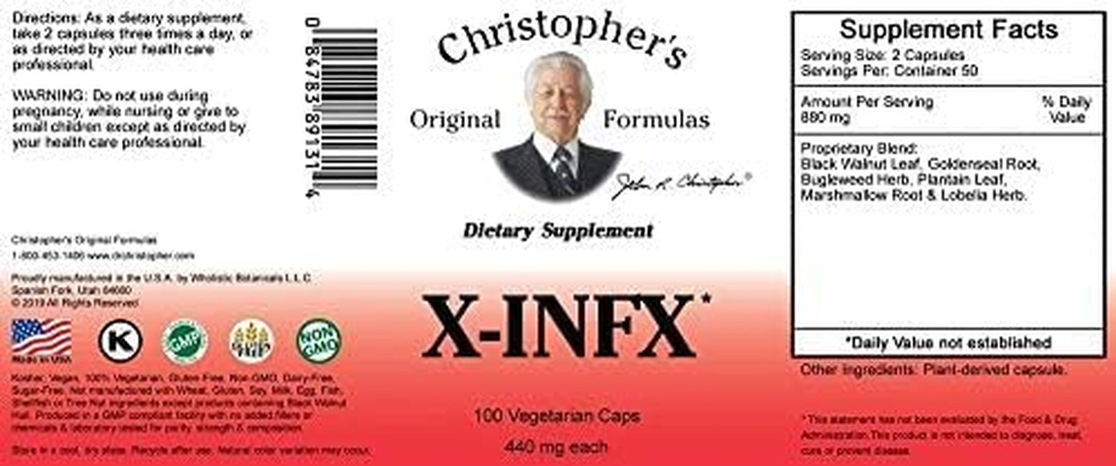 Dr. Christopher’s Original Formulas X-INFX 100 Caps (2 Pack) 440Mg Each