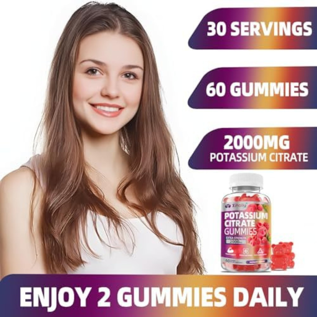 Potassium Citrate Gummies 2000mg, High Potency Electrolyte Gummies, Potassium Su